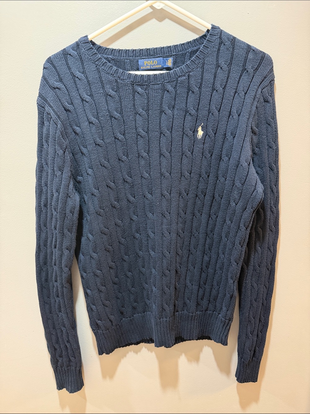 Polo by Ralph Lauren Navy Cable-Knit Crewneck Sweater with Pony Emblem